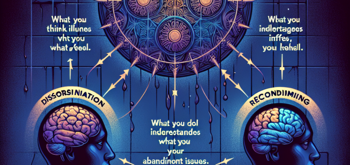 Protocole hypnothérapeutique utilisant Blessure d’ABANDON EN UTILISANT Ce que Tu PENSES influence ce que tu RESSENS, Ce que tu RESSENS influence ce que TU FAIS (comportement), Ce que TU FAIS renforce tes SCHÉMAS DE PENSÉE (rituels automatisés) et les éléments sont essentiels pour TE libérer les schémas de pensée limitants et permettre une guérison profonde et durable. : Prise de conscience, Compréhension, Dissociation et Reconditionnemen