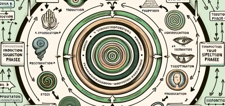 Diagramme montrant le processus de l'hypnose, de l'induction à la suggestion, jusqu'à la réorientation