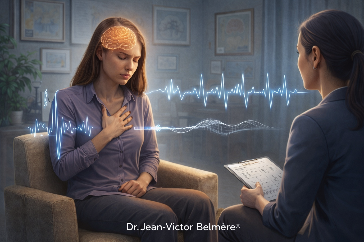 L’un des axes structurants du modèle Corps-Conscience© repose sur une transformation profonde de la manière d’évaluer en clinique. Là où les approches traditionnelles s’appuient principalement sur des données déclaratives — questionnaires, entretiens, auto-appréciations —, cette méthode introduit un déplacement vers une observation directe du fonctionnement neurophysiologique.Bien que les outils verbaux conservent une utilité, ils restent intrinsèquement limités par leur dépendance aux capacités d’introspection du patient, ainsi que par les biais liés au langage, aux mécanismes de défense et aux reconstructions subjectives. Le modèle Corps-Conscience© propose ainsi d’ancrer l’évaluation dans des indicateurs concrets et immédiatement accessibles. Parmi ceux-ci figurent la dynamique respiratoire — dans sa profondeur, sa variabilité ou ses désorganisations —, les caractéristiques de la voix — tension, rythme, modulation —, les ajustements posturaux parfois imperceptibles, ainsi que la qualité de la présence relationnelle. Ces marqueurs permettent d’accéder de manière plus directe à l’état autonome du patient, en contournant les filtres cognitifs et narratifs. Ils offrent une lecture plus fidèle du niveau de régulation du système nerveux. Dans cette perspective, le clinicien ne se fonde plus exclusivement sur le contenu du discours, mais sur les manifestations corporelles et relationnelles qui traduisent l’état réel du sujet. Ce repositionnement de l’évaluation est déterminant : il permet d’ajuster avec précision les interventions thérapeutiques en fonction de la réalité physiologique du patient, plutôt que de s’appuyer sur une interprétation subjective de son vécu. Dr Jean-Victor Belmère 